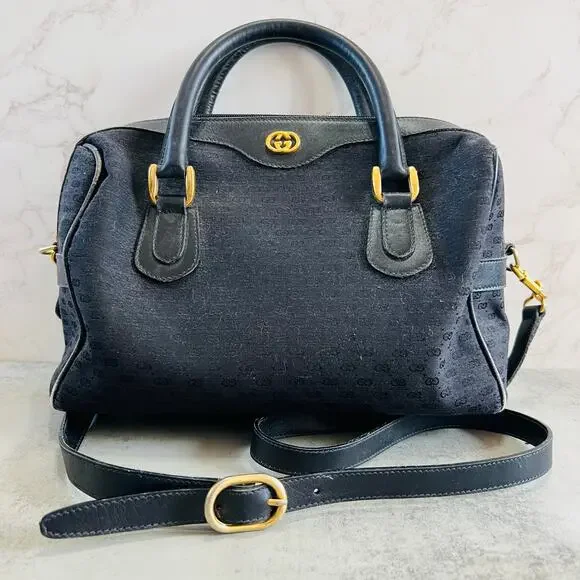 Gucci Black GG Supreme Canvas Boston Satchel with Crossbody Strap Authentic - Picture 15 of 15